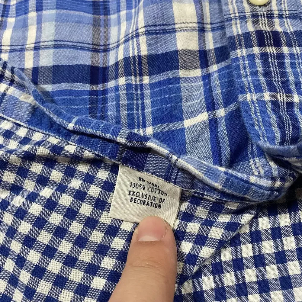 Polo Ralph Lauren Shirt Mens L Blue Plaid Gingham Button Down Pony Double Face